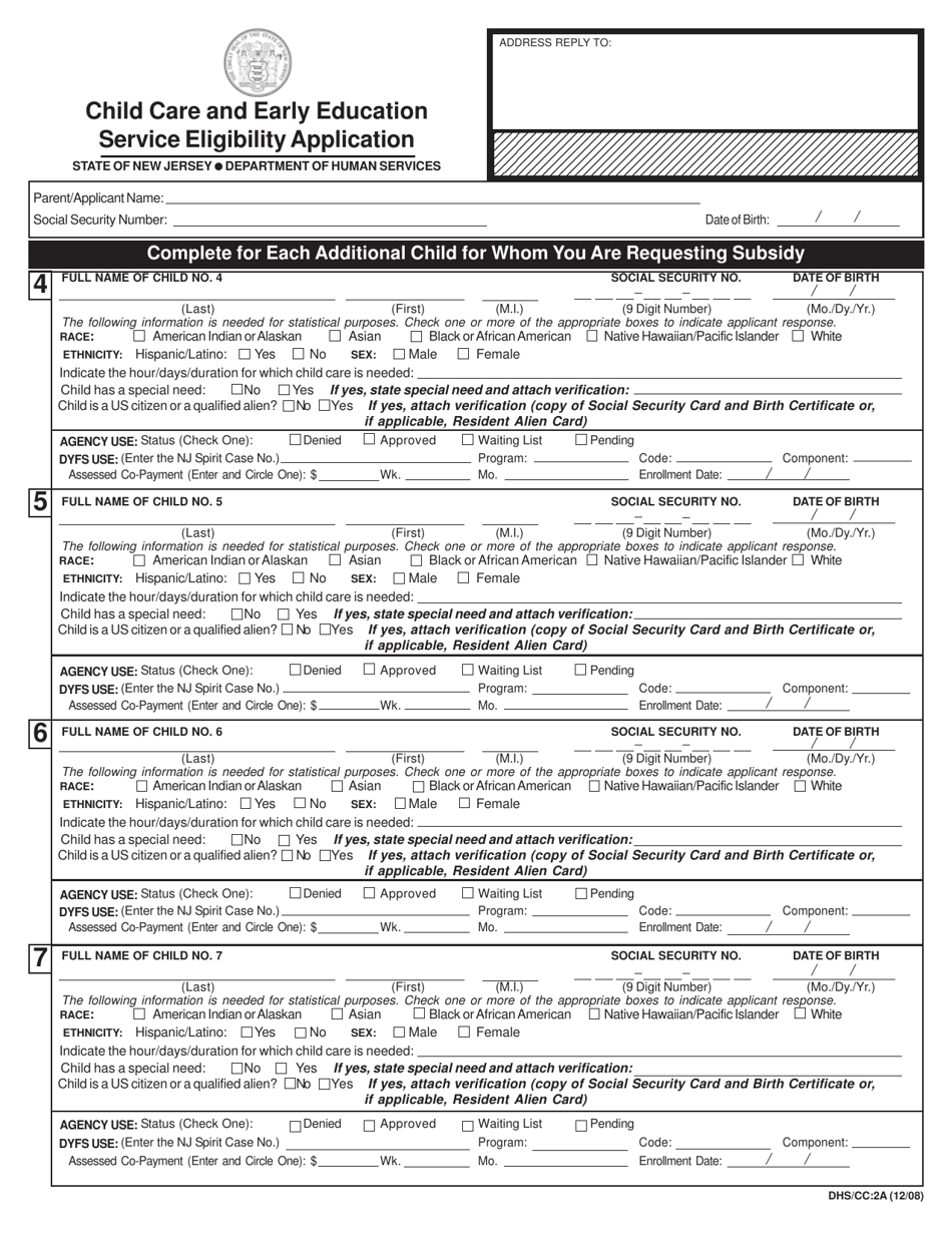 Form DHS / CC:1 Child Care and Early Education Service Eligibility Application - New Jersey, Page 5