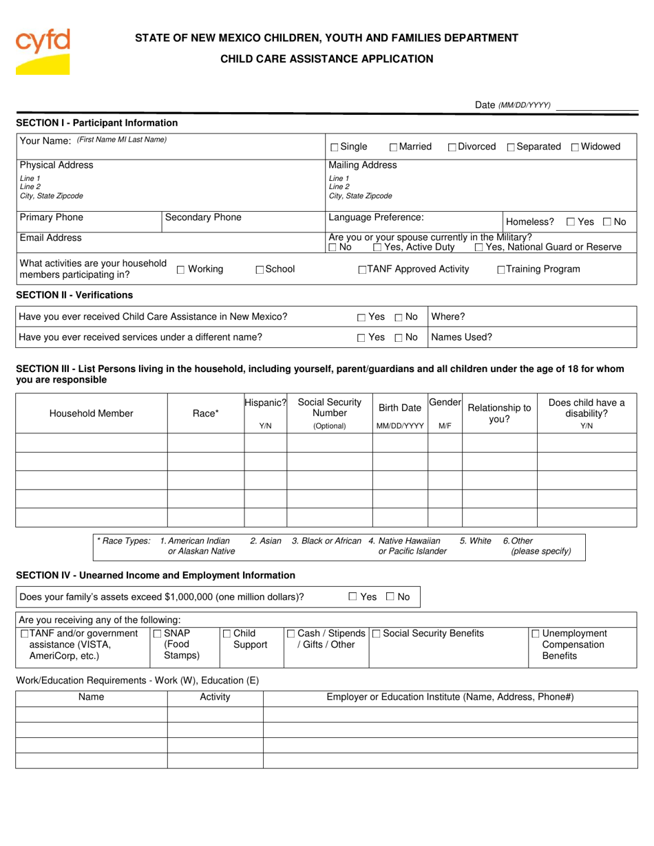 New Mexico Child Care Assistance Application Download ...