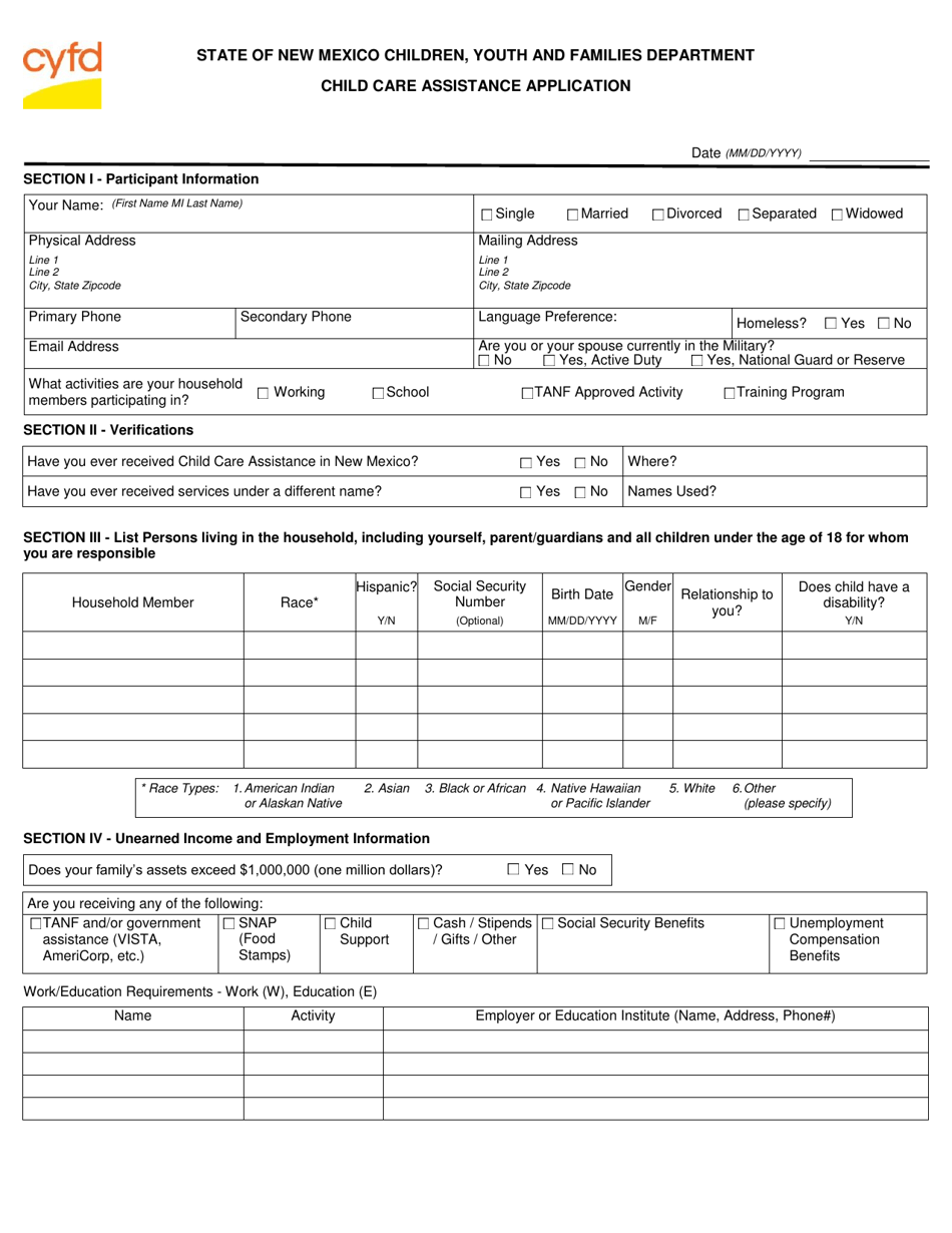 Child Care Assistance Application - New Mexico, Page 1
