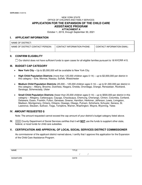 Form OCFS-5042 Application for the Expansion of the Child Care Assistance Program - New York