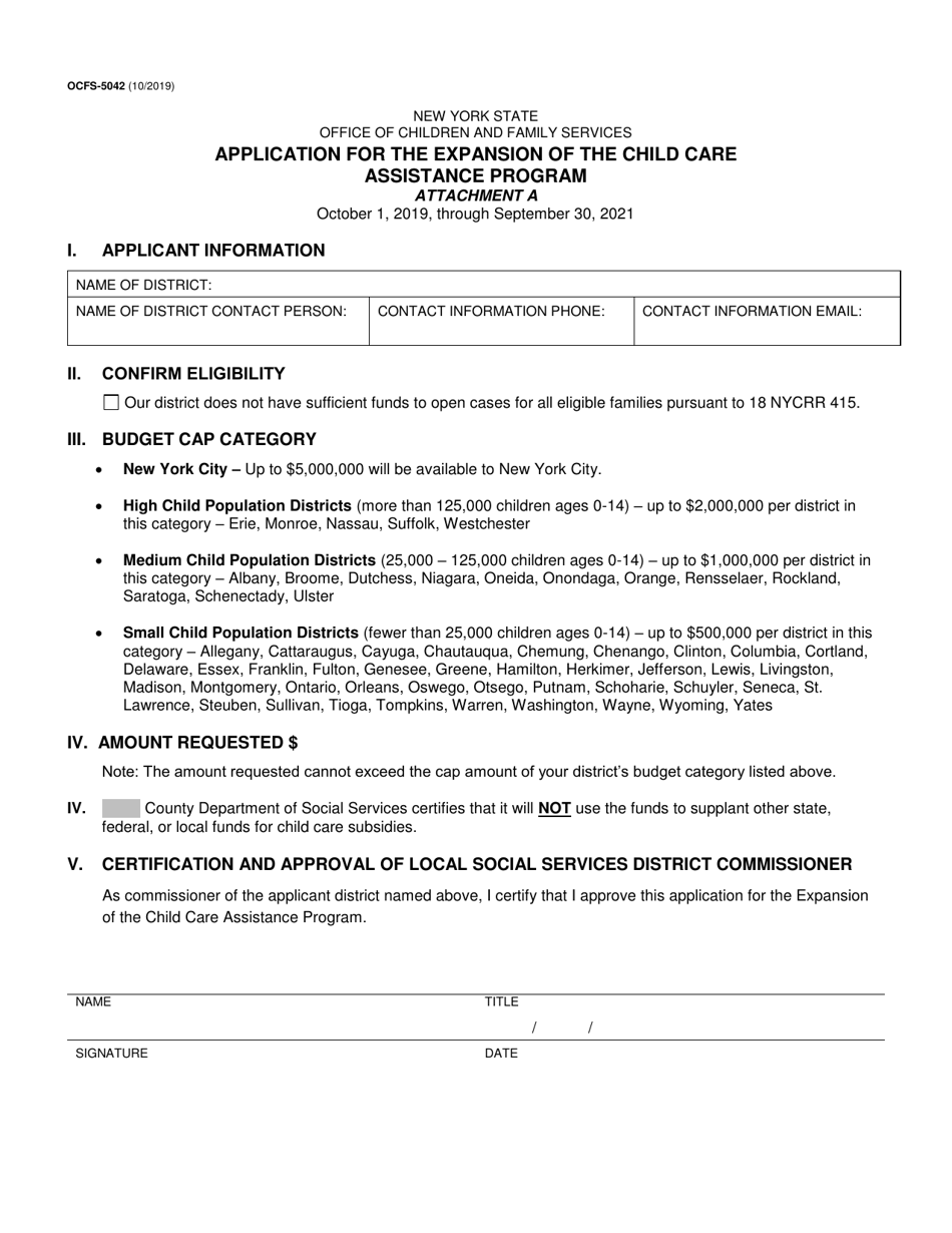 Form OCFS-5042 Application for the Expansion of the Child Care Assistance Program - New York, Page 1