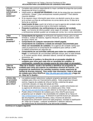 Formulario JFS01138-SPA Applicacion Para Los Beneficios De Cuidados Para Ninos - Ohio (Spanish)
