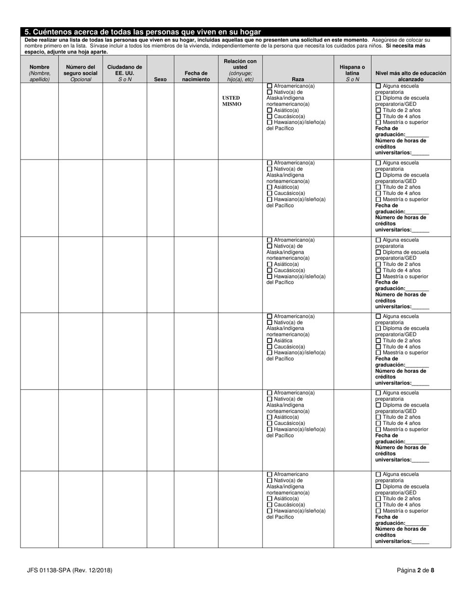 Formulario JFS01138-SPA Applicacion Para Los Beneficios De Cuidados Para Ninos - Ohio (Spanish), Page 4