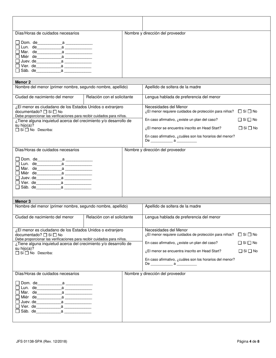 Formulario JFS01138-SPA Applicacion Para Los Beneficios De Cuidados Para Ninos - Ohio (Spanish), Page 6