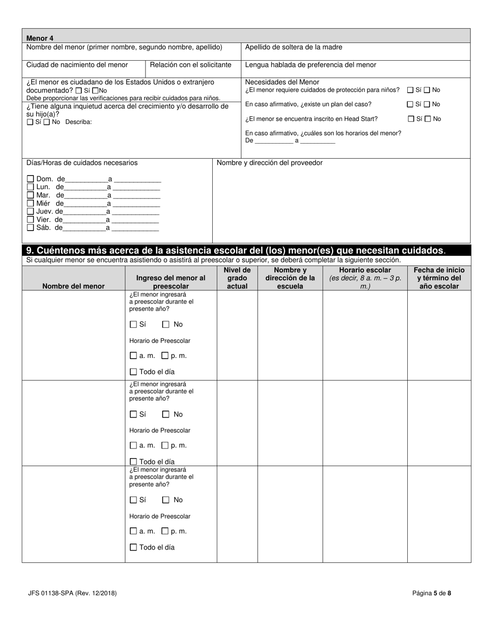 Formulario JFS01138-SPA Applicacion Para Los Beneficios De Cuidados Para Ninos - Ohio (Spanish), Page 7