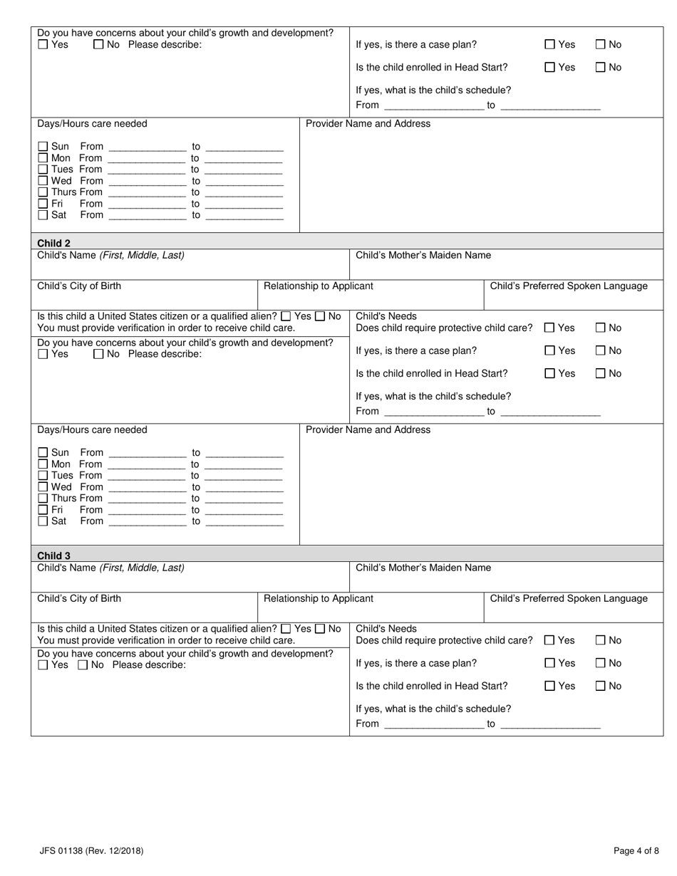 Form JFS01138 Application for Child Care Benefits - Ohio, Page 6
