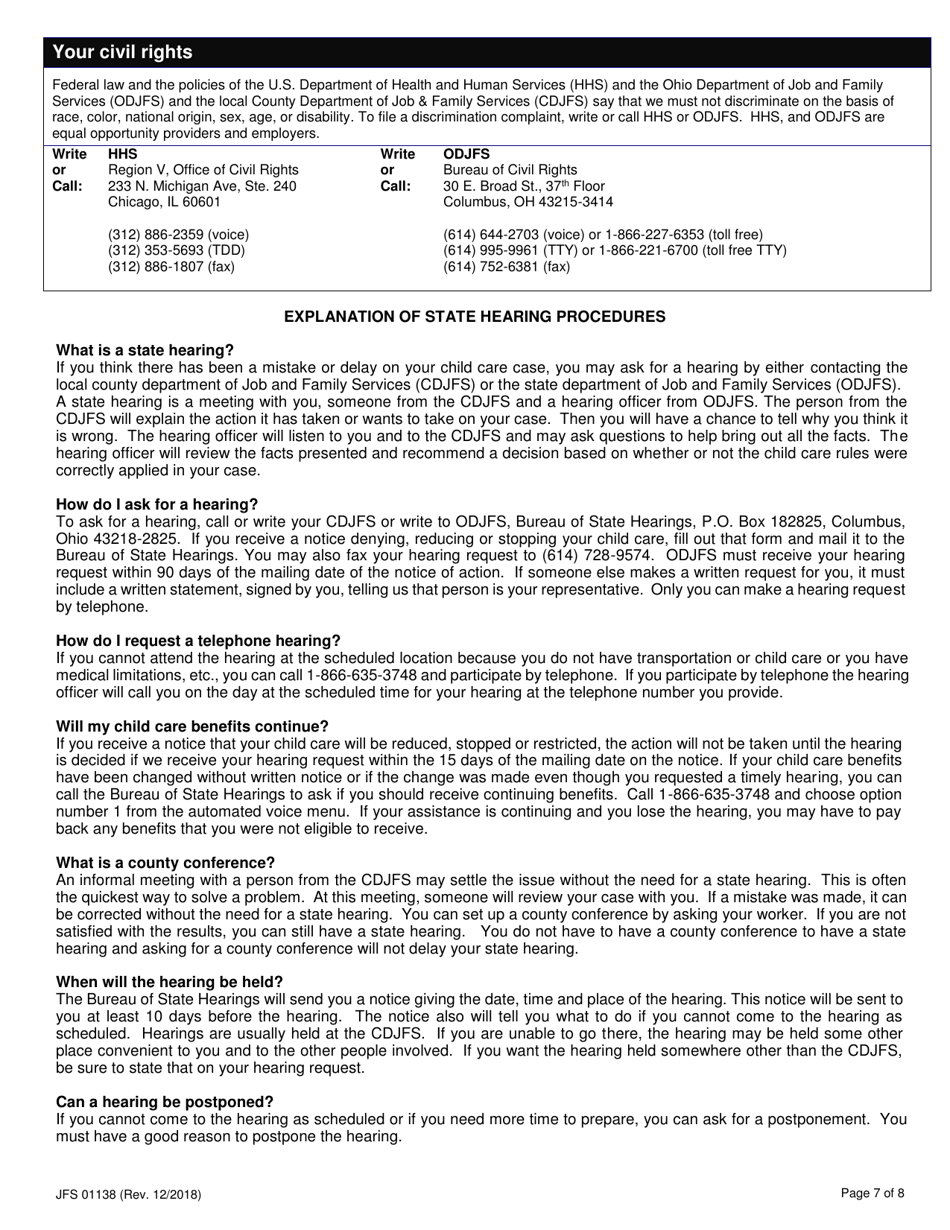 Form JFS01138 Application for Child Care Benefits - Ohio, Page 9