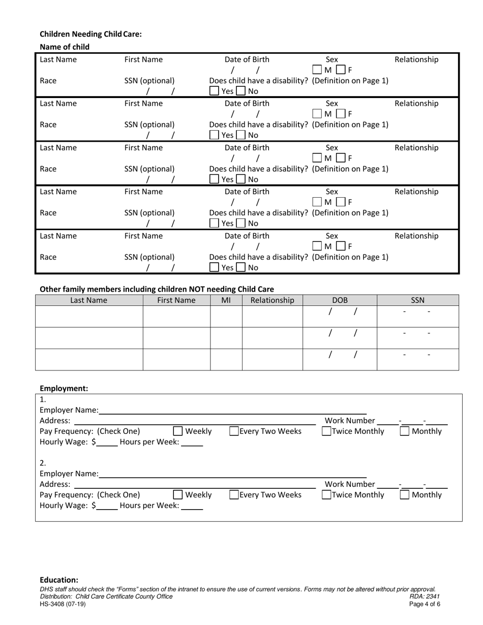 Form HS-3408 Application for Child Care Payment Assistance / Smart Steps - Tennessee, Page 4