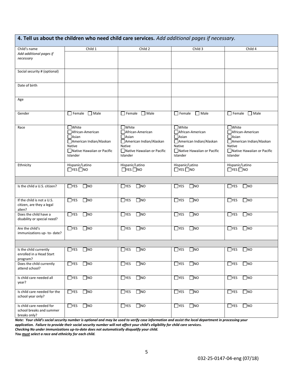 Form 032-25-0147-04-ENG Child Care Subsidy Service Application and Redetermination Form - Virginia, Page 5