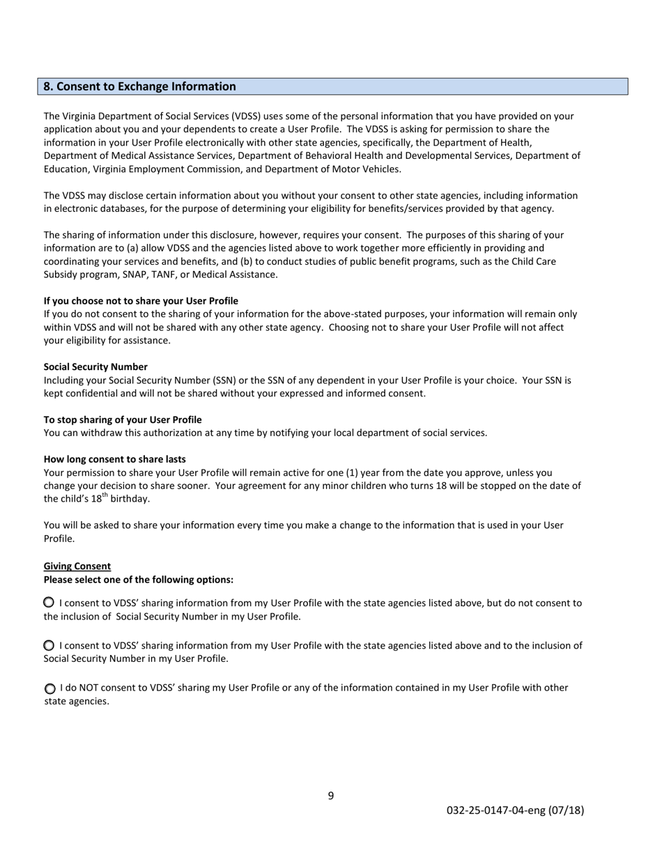 Form 032-25-0147-04-ENG Child Care Subsidy Service Application and Redetermination Form - Virginia, Page 9