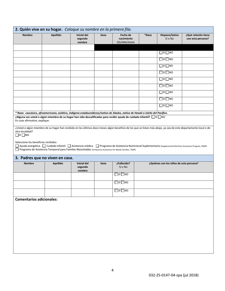 Formulario 032-25-0147-04-SPA Solicitud De Servicios Para Subsidio De Cuidado Infantil Y Formulario De Una Nueva Determinacion - Virginia (Spanish), Page 4