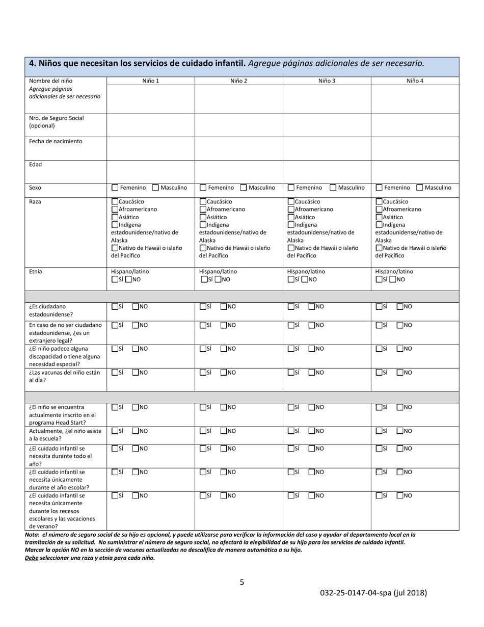 Formulario 032-25-0147-04-SPA Solicitud De Servicios Para Subsidio De Cuidado Infantil Y Formulario De Una Nueva Determinacion - Virginia (Spanish), Page 5