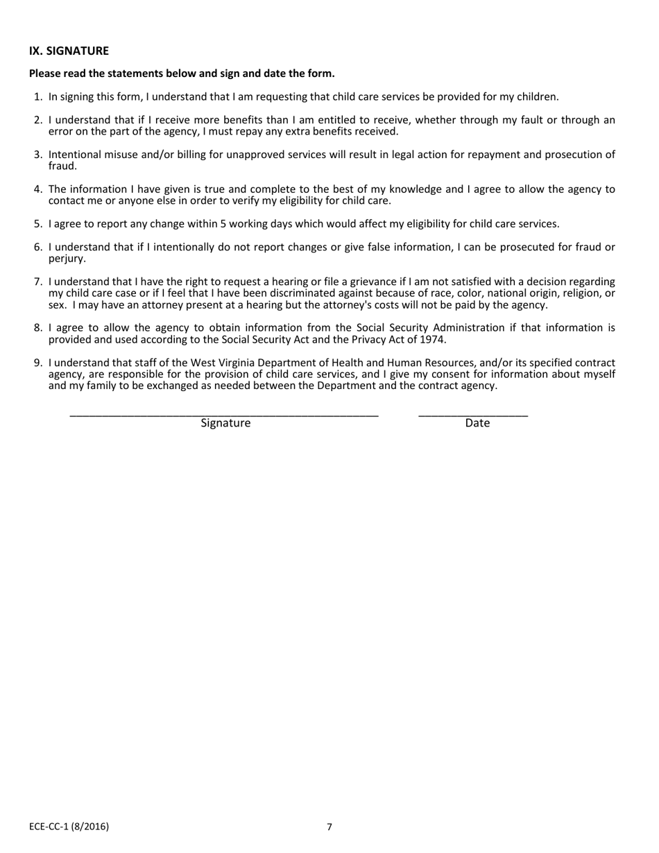 Form ECE-CC-1 Application for Child Care Services - West Virginia, Page 7