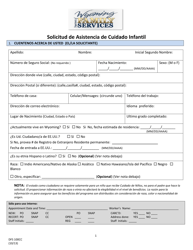Formulario DFS100CC Solicitud De Asistencia De Cuidado Infantil - Wyoming (Spanish)