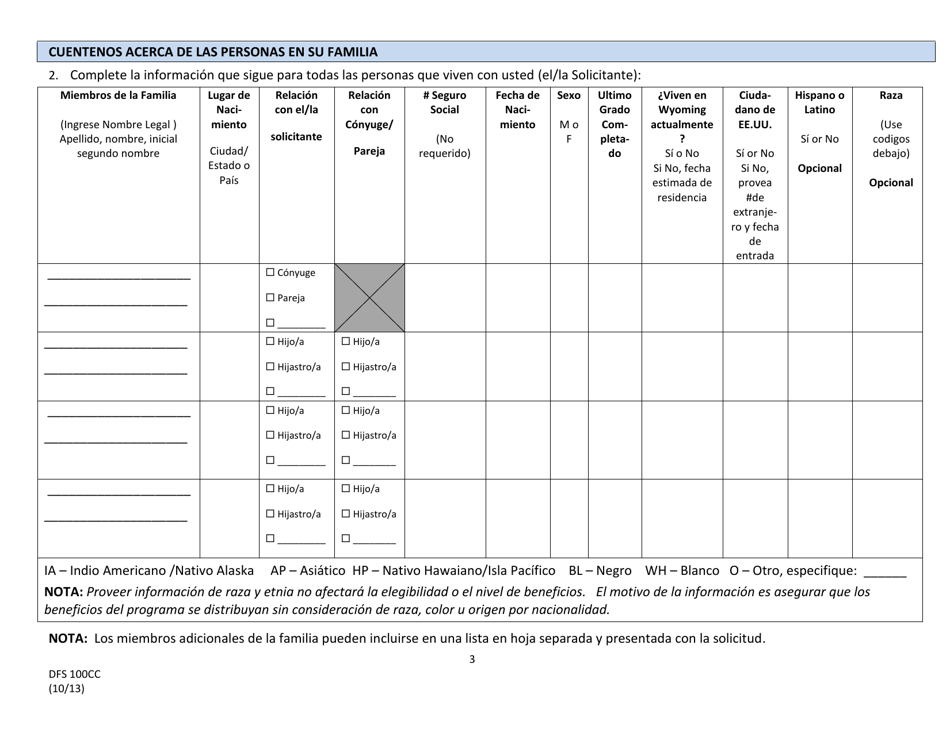 Formulario DFS100CC Solicitud De Asistencia De Cuidado Infantil - Wyoming (Spanish), Page 3