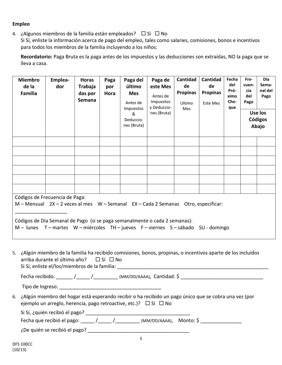 Formulario DFS100CC Solicitud De Asistencia De Cuidado Infantil - Wyoming (Spanish), Page 5