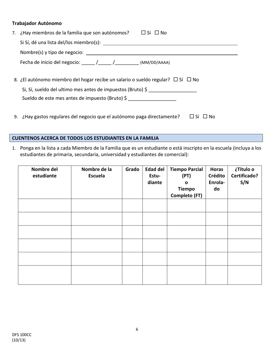 Formulario DFS100CC Solicitud De Asistencia De Cuidado Infantil - Wyoming (Spanish), Page 6