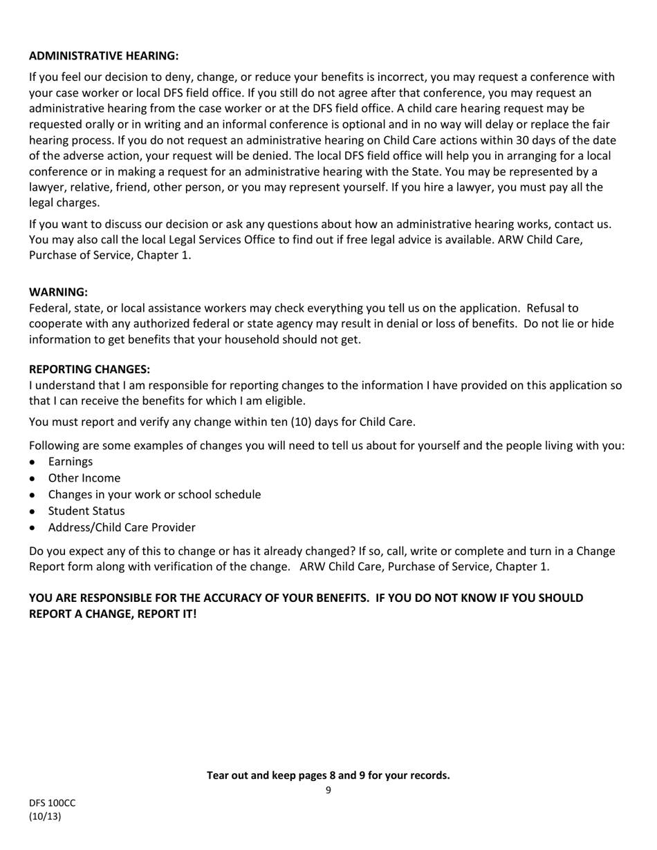 Form DFS100CC Wyoming Application for Child Care Assistance - Wyoming, Page 10