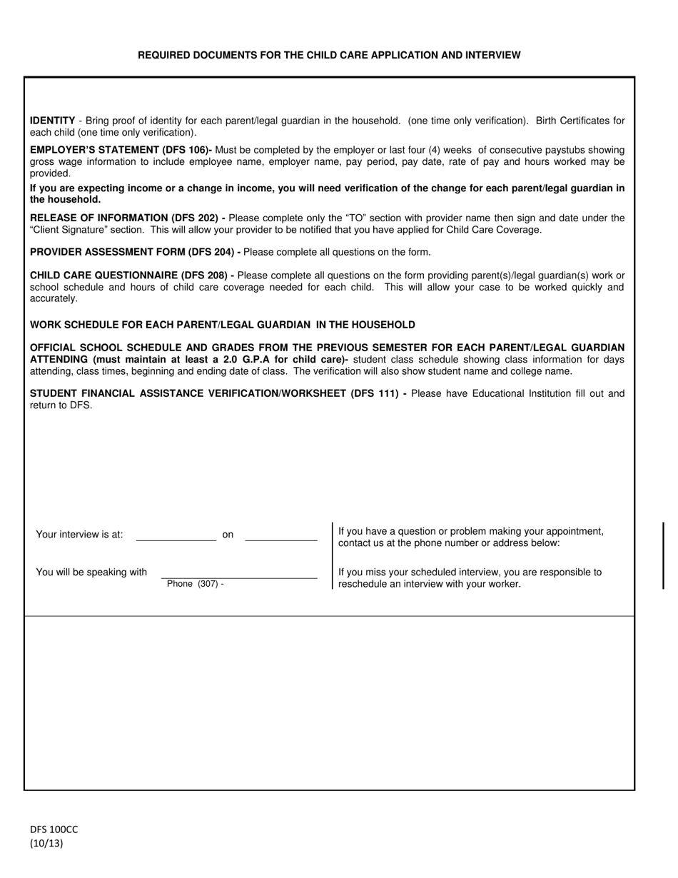 Form DFS100CC Wyoming Application for Child Care Assistance - Wyoming, Page 11