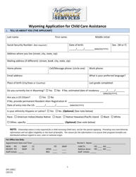 Form DFS100CC Wyoming Application for Child Care Assistance - Wyoming