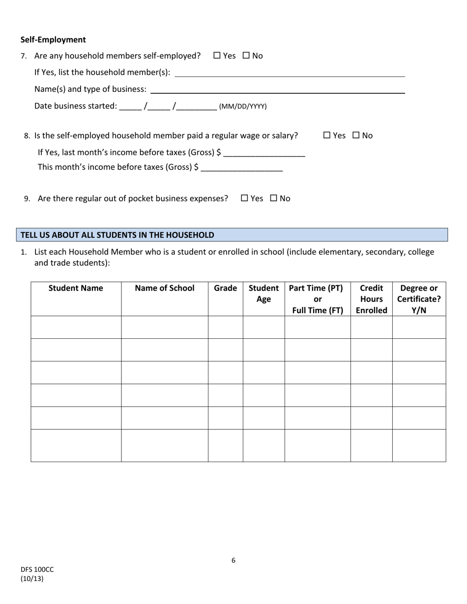 Form DFS100CC Wyoming Application for Child Care Assistance - Wyoming, Page 6