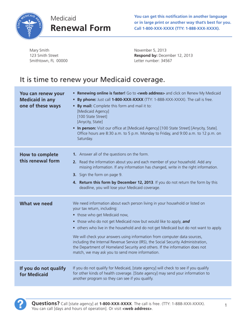 Sample Medicaid Renewal Form Download Pdf