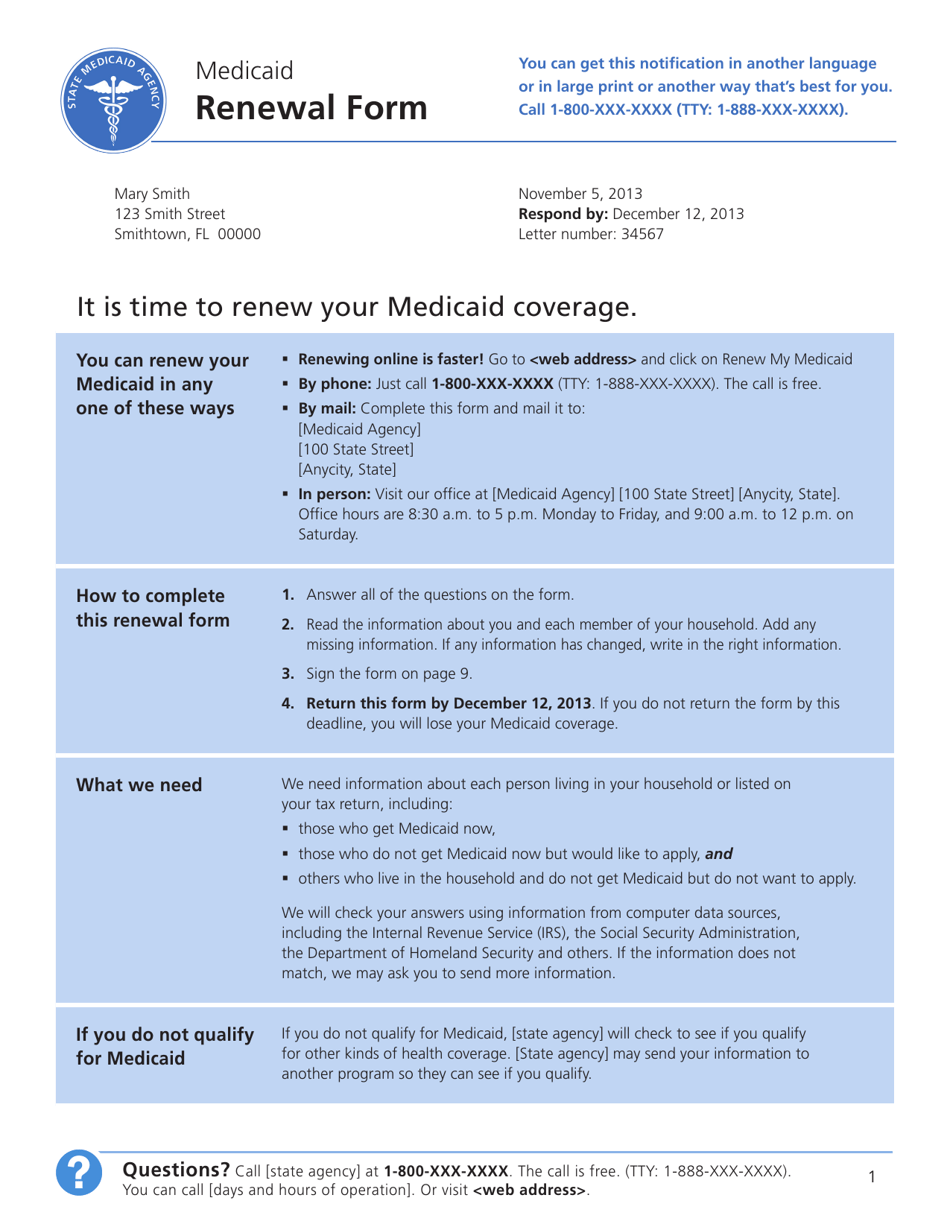 Medicaid Renewal Form Download Printable PDF | Templateroller