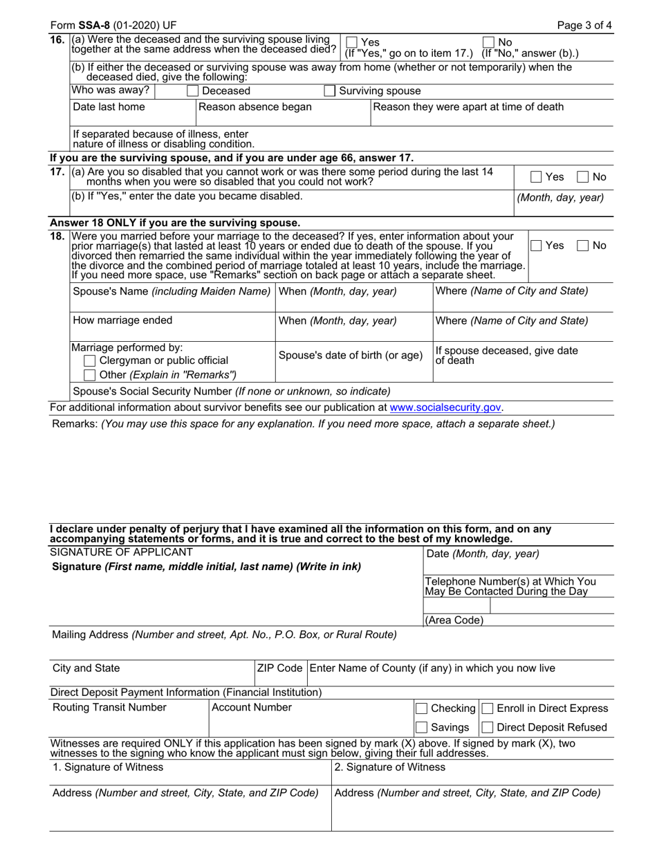 Form SSA-8 Download Fillable PDF or Fill Online Application for Lump ...