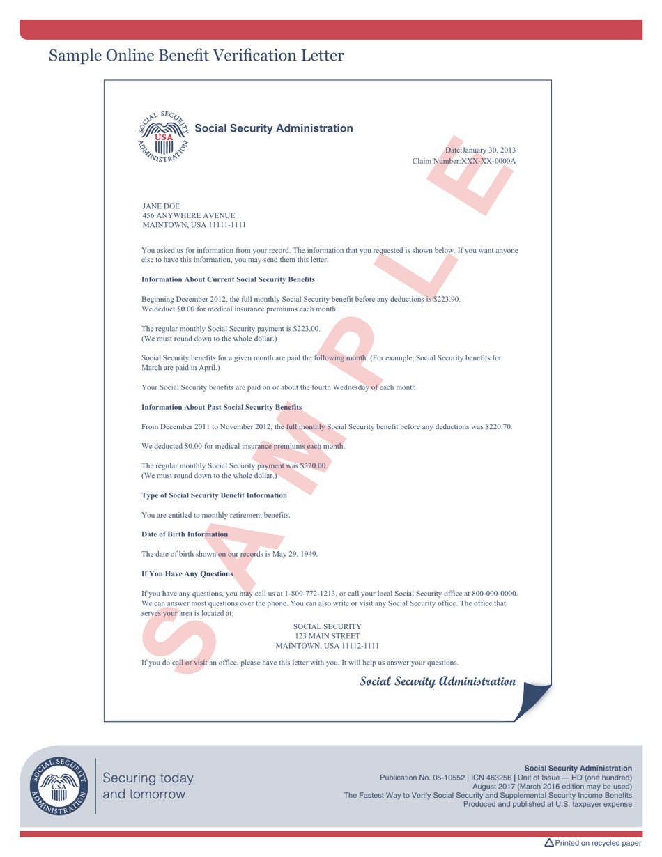 Sample Social Security Verification Letter, Page 1