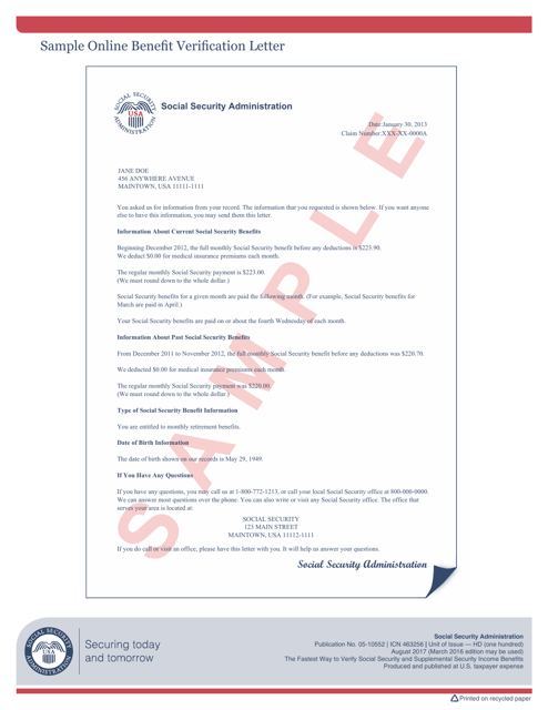 Sample Social Security Verification Letter