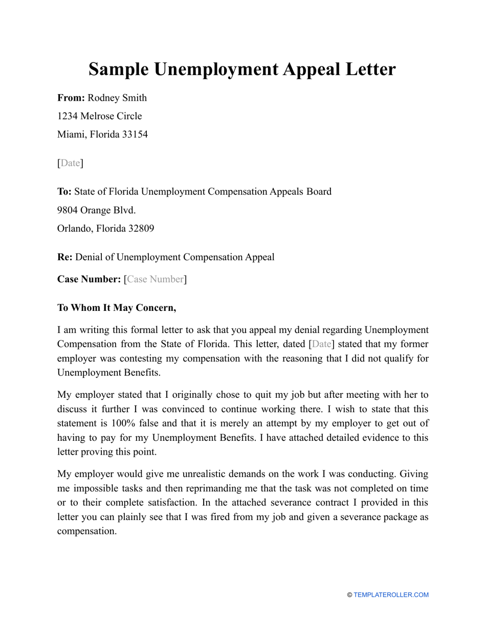 Sample Unemployment Appeal Letter Download Printable PDF