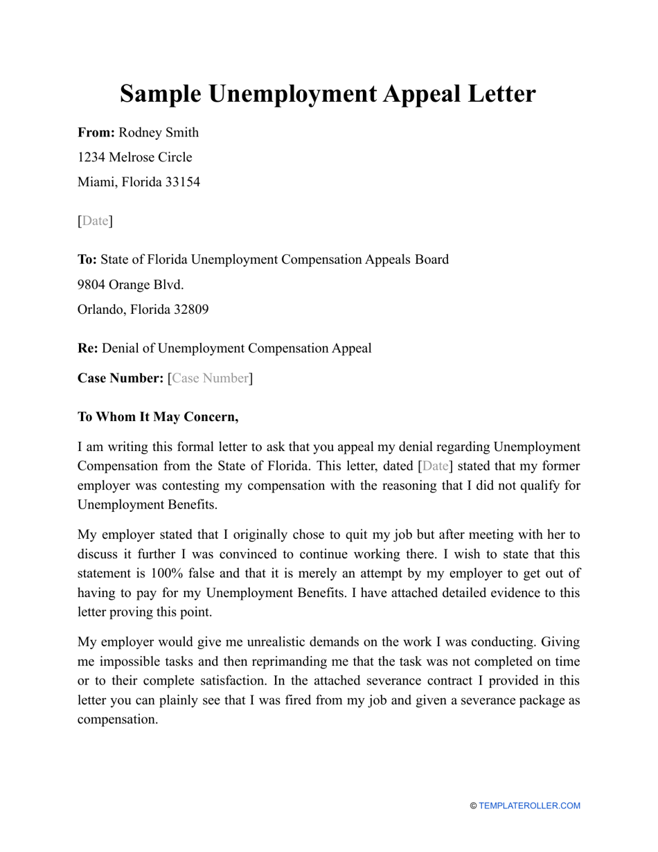 Unemployment Appeal Letter Template