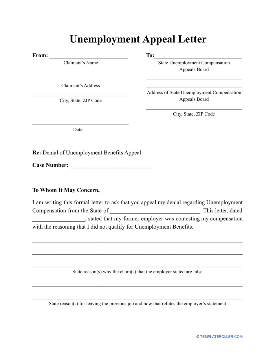 Unemployment Appeal Letter Template, Page 1