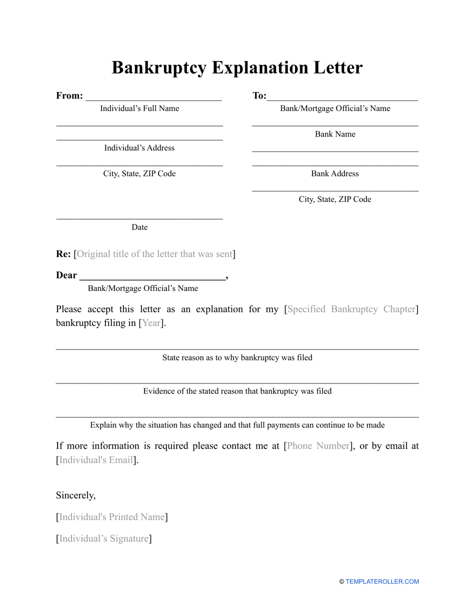 Bankruptcy Explanation Letter Template Preview Image