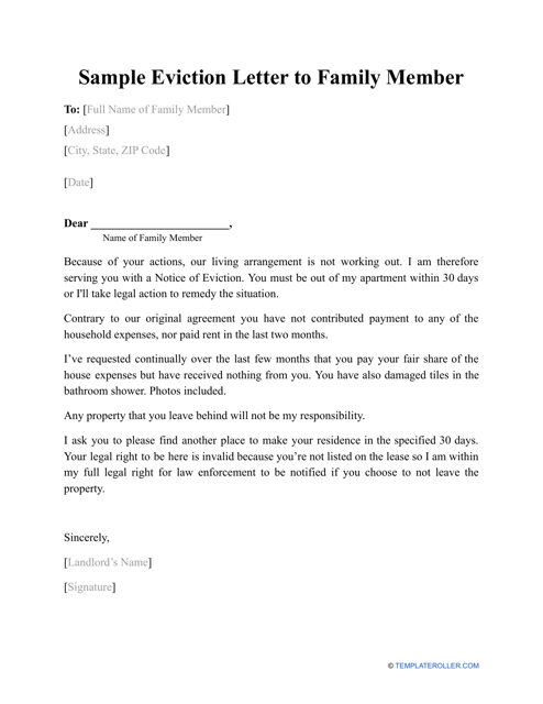 Sample Eviction Letter To Family Member Download Printable PDF 