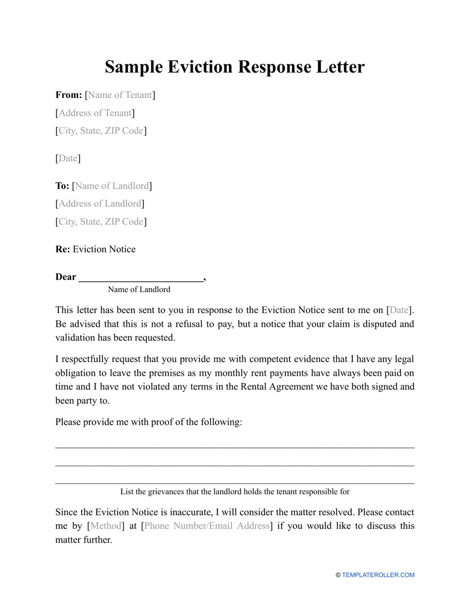 Sample Eviction Response Letter Download Printable PDF