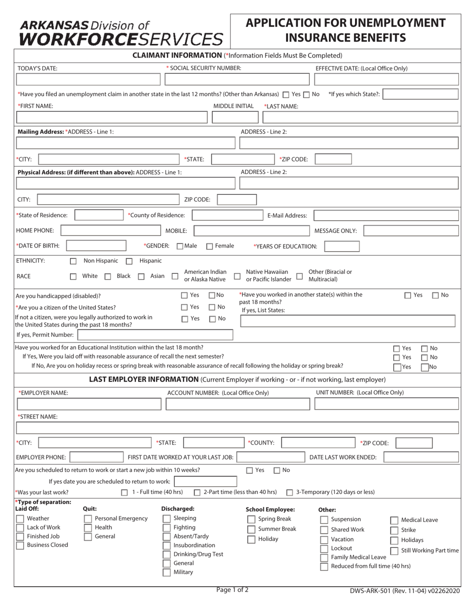 Workforce Services Form 126.pdf Form DWS-ARK-501 - Fill Out, Sign Online and Download Printable PDF ...