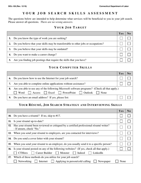 Form DOL-128 Job Search Skills Assessment Form - Connecticut