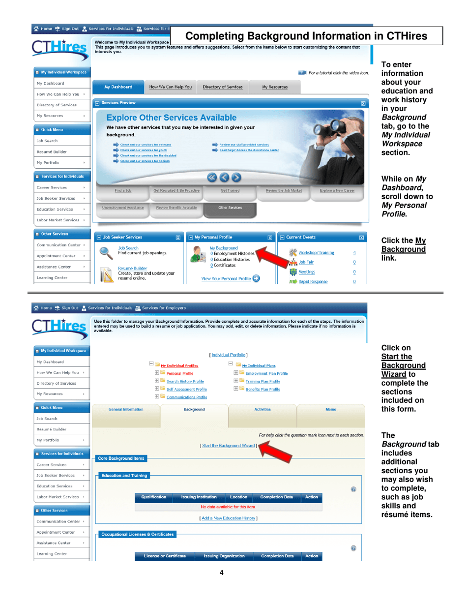 Form JS-511B Education and Work History Form - Connecticut, Page 4