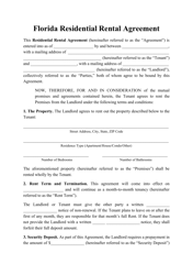 Document preview: Residential Rental Agreement Template - Florida
