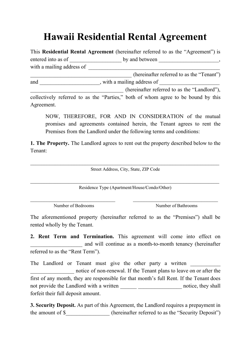 Hawaii Residential Rental Agreement Template Fill Out Sign Online And Download PDF