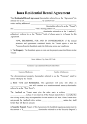 &quot;Residential Rental Agreement Template&quot; - Iowa