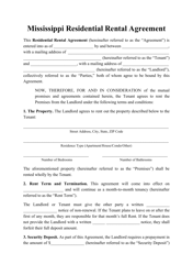 Residential Rental Agreement Template - Mississippi