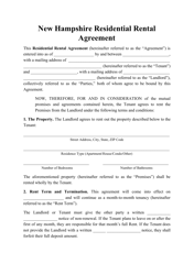 Residential Rental Agreement Template - New Hampshire