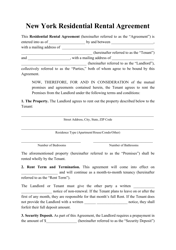 &quot;Residential Rental Agreement Template&quot; - New York