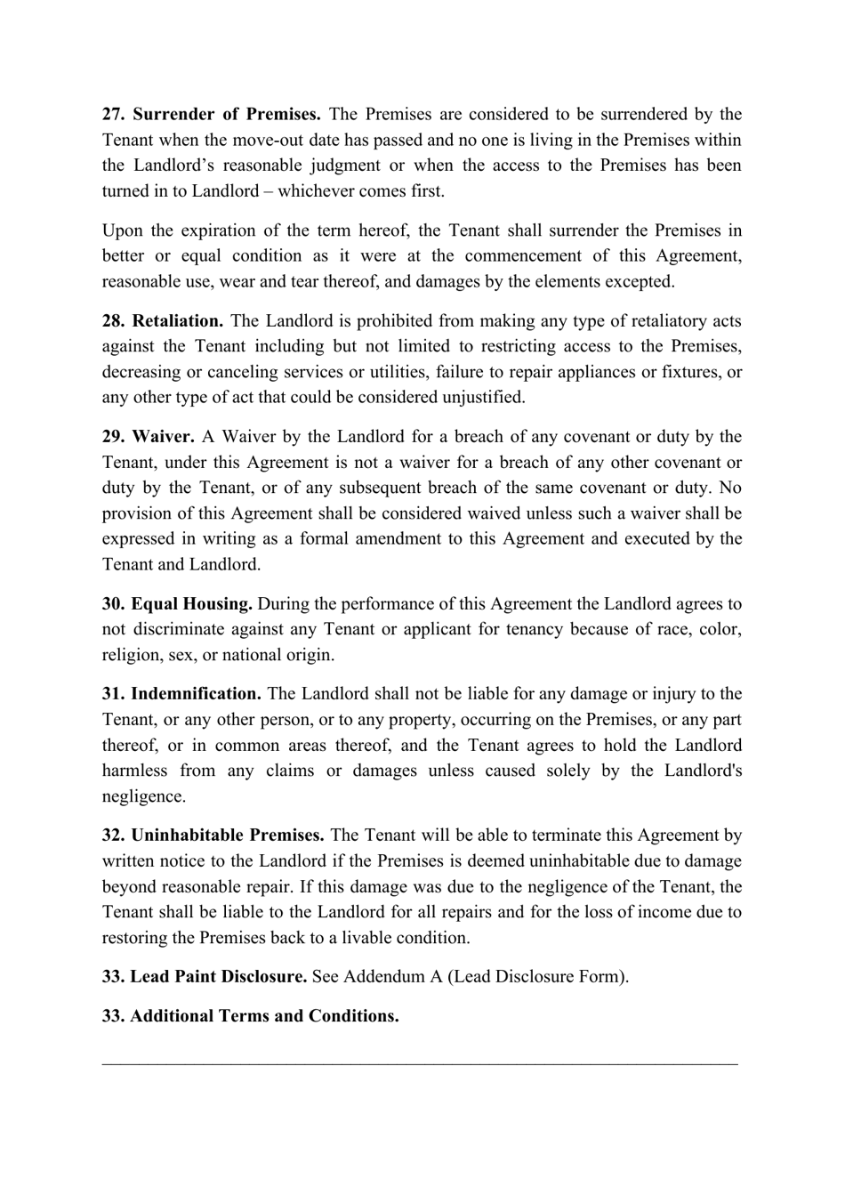 Residential Rental Agreement Template - North Dakota, Page 7