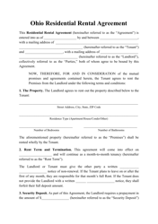 &quot;Residential Rental Agreement Template&quot; - Ohio
