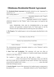 &quot;Residential Rental Agreement Template&quot; - Oklahoma