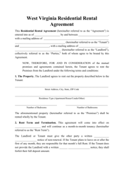 &quot;Residential Rental Agreement Template&quot; - West Virginia