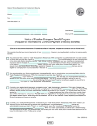 Document preview: Form CLI004L Notice of Possible Change of Benefit Program (Request for Information to Continue Payment of Weekly Benefits) - Illinois